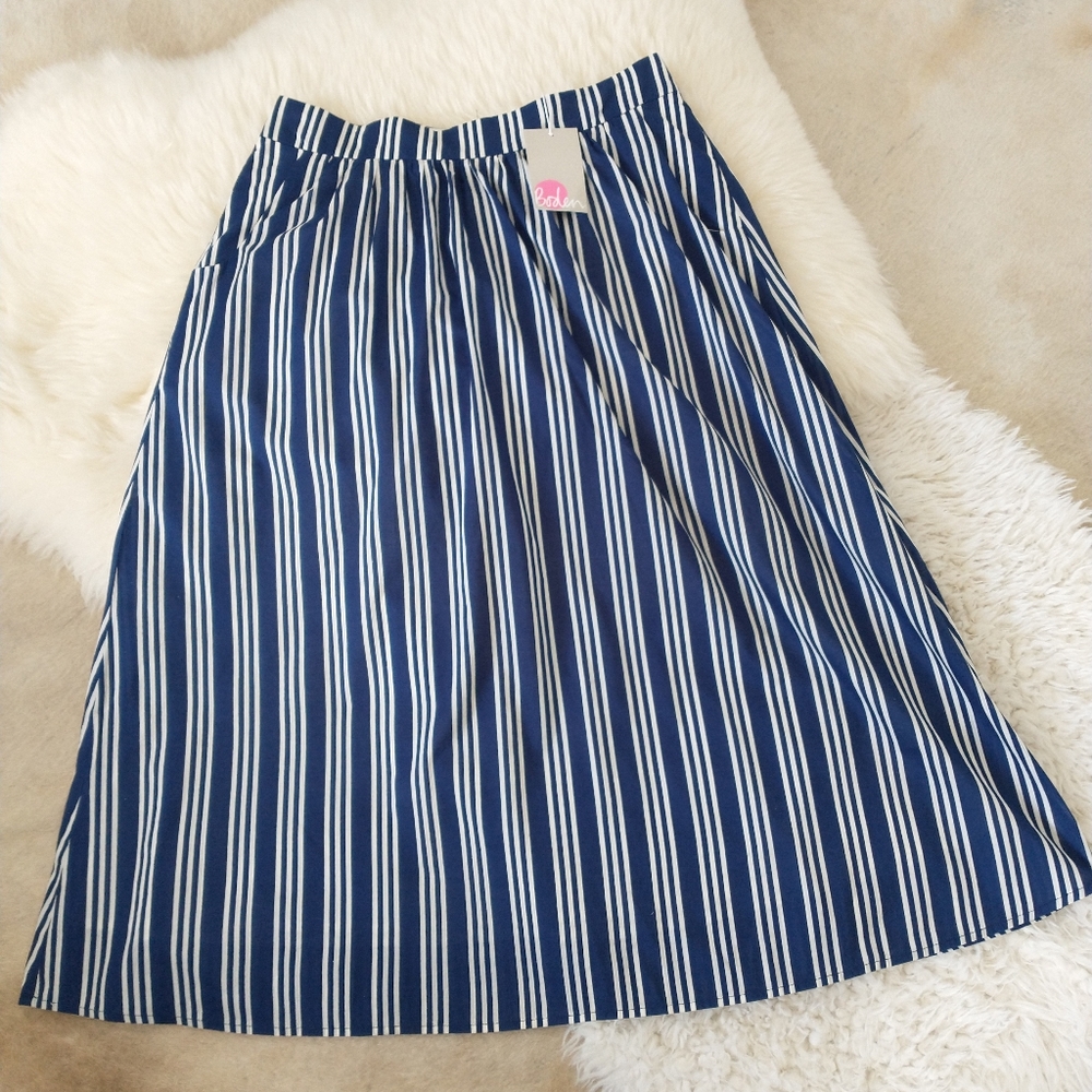 Boden Midi Skirt Navy Stripe